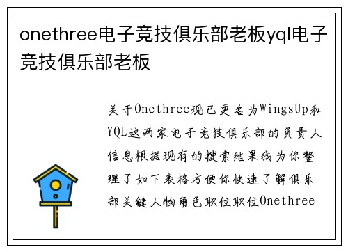 onethree电子竞技俱乐部老板yql电子竞技俱乐部老板